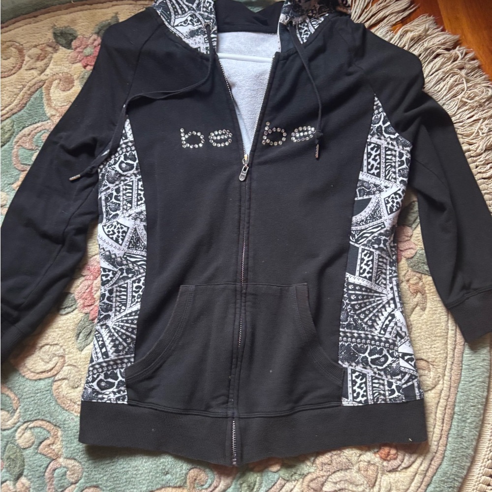 Bebe Black and White Patterned Women's Jacket